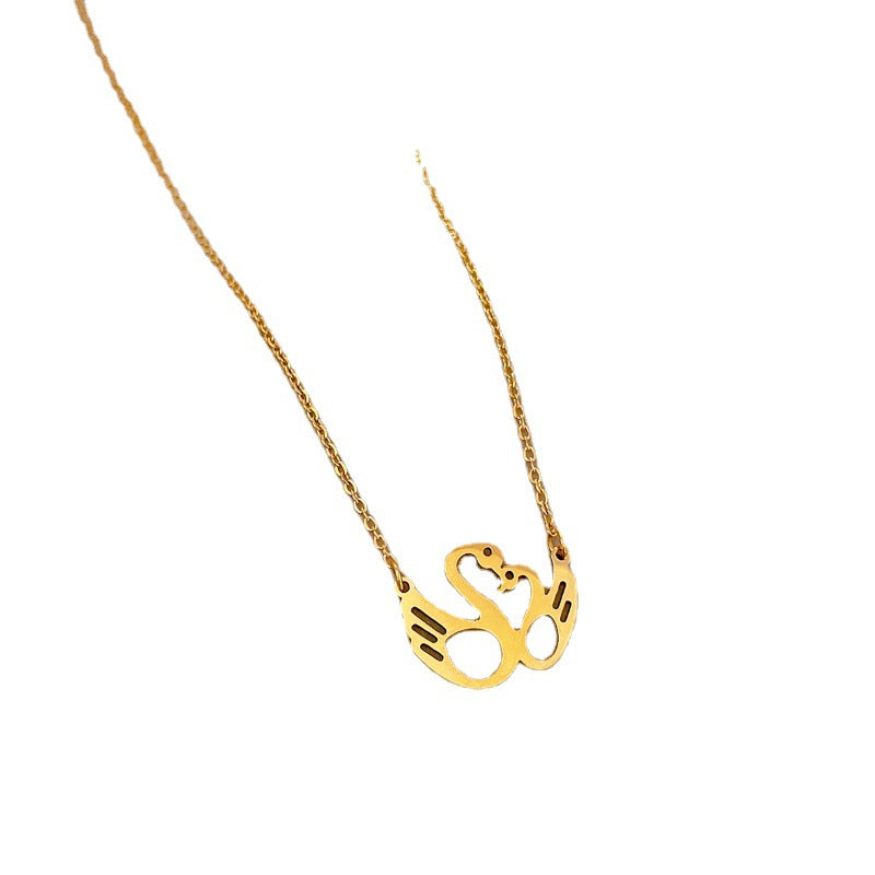Collar con colgante de cisne minimalista en acero de titanio con baño de oro para mujer y hombre, cadena de clavícula con diseño geométrico y motivo de árbol floral