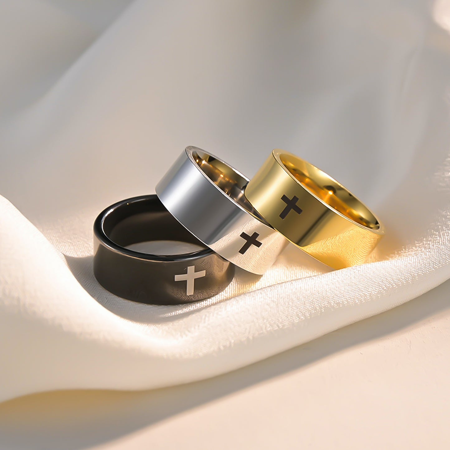 Classic Cross Stainless Steel Plated Ring Unisex 6mm/8mm