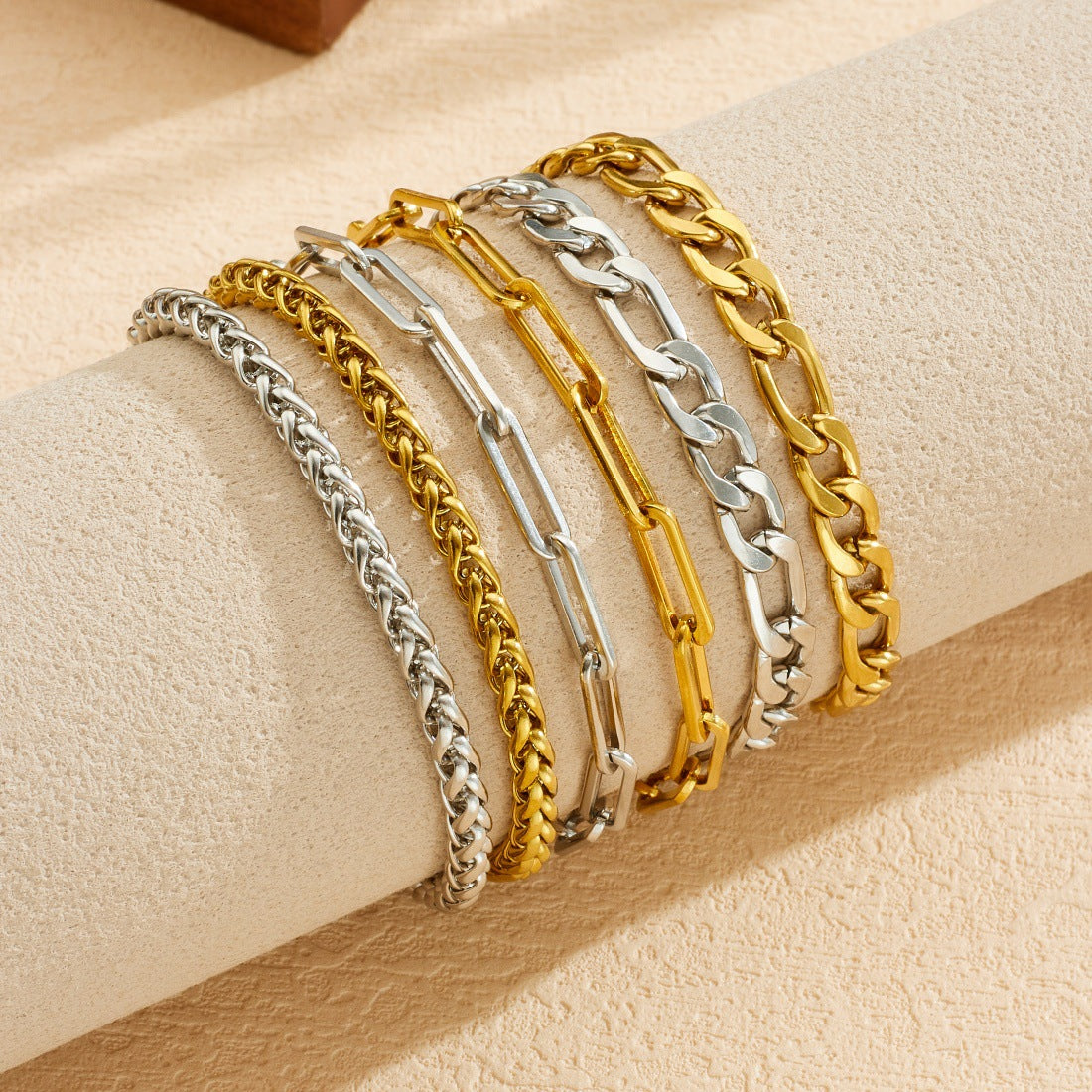 Minimalist Punk Gold Plated Stainless Steel Chain Bracelet Set