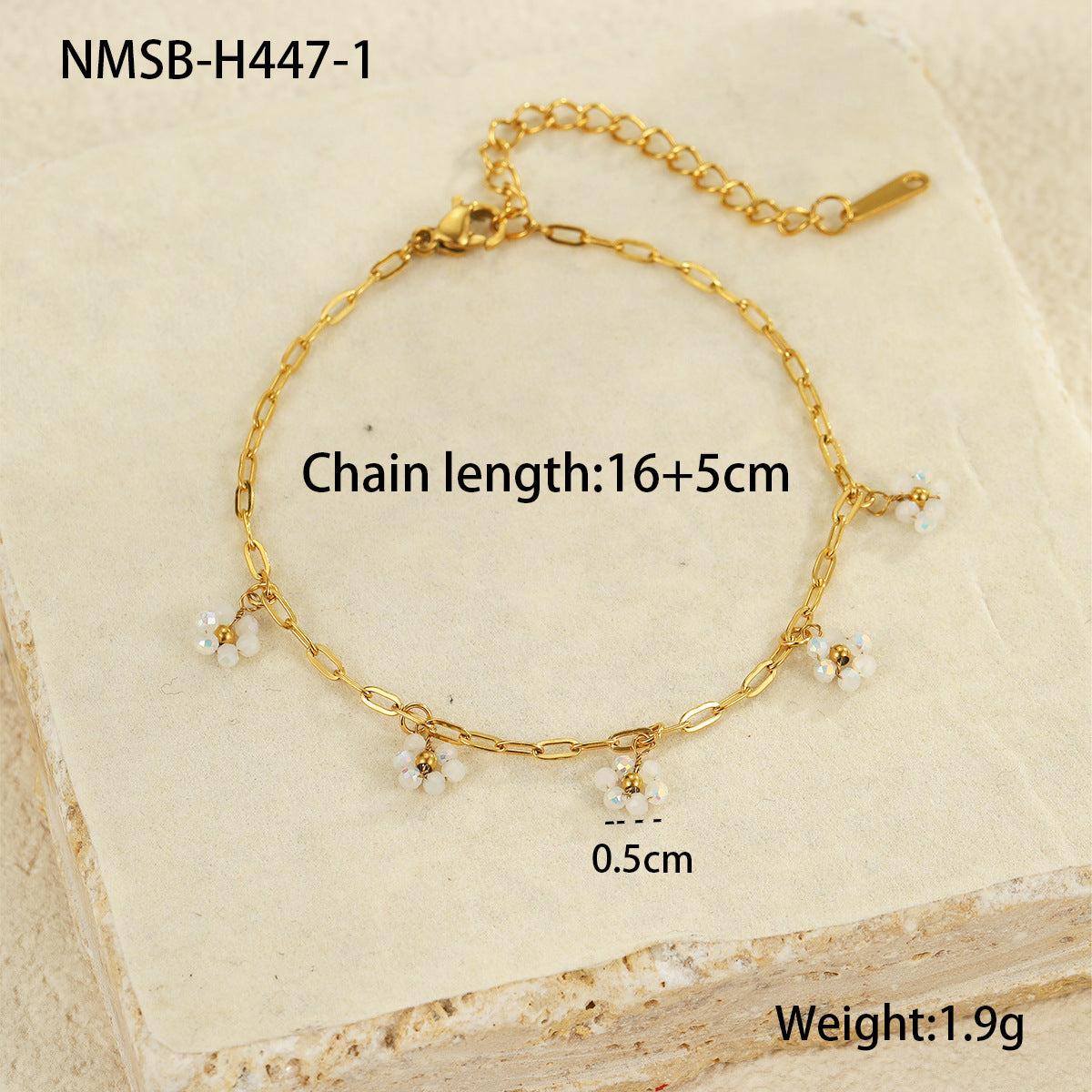 Fashionable OL Style Geometric Flower Beaded Pendant Bracelet for Women Stainless Steel Electroplated Minimalist Jewelry