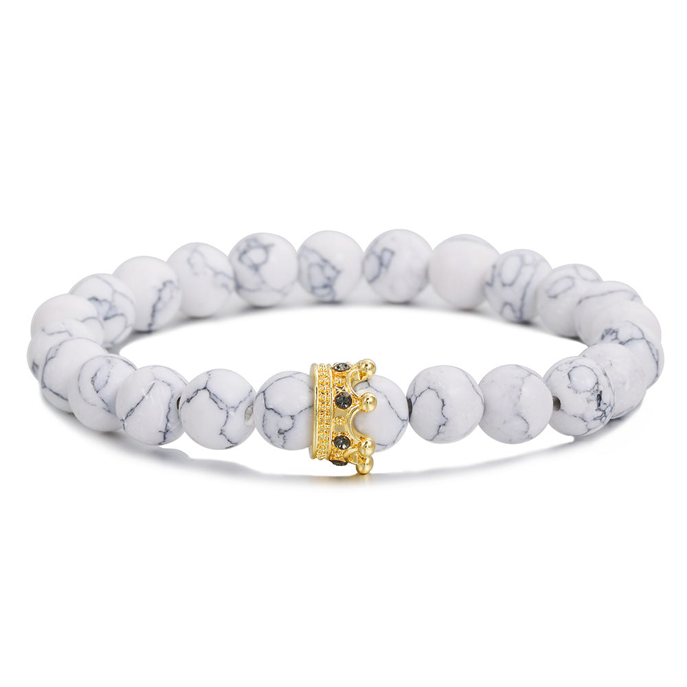 8mm Volcanic Agate White Turquoise Geometric Beaded Stretch Bracelet