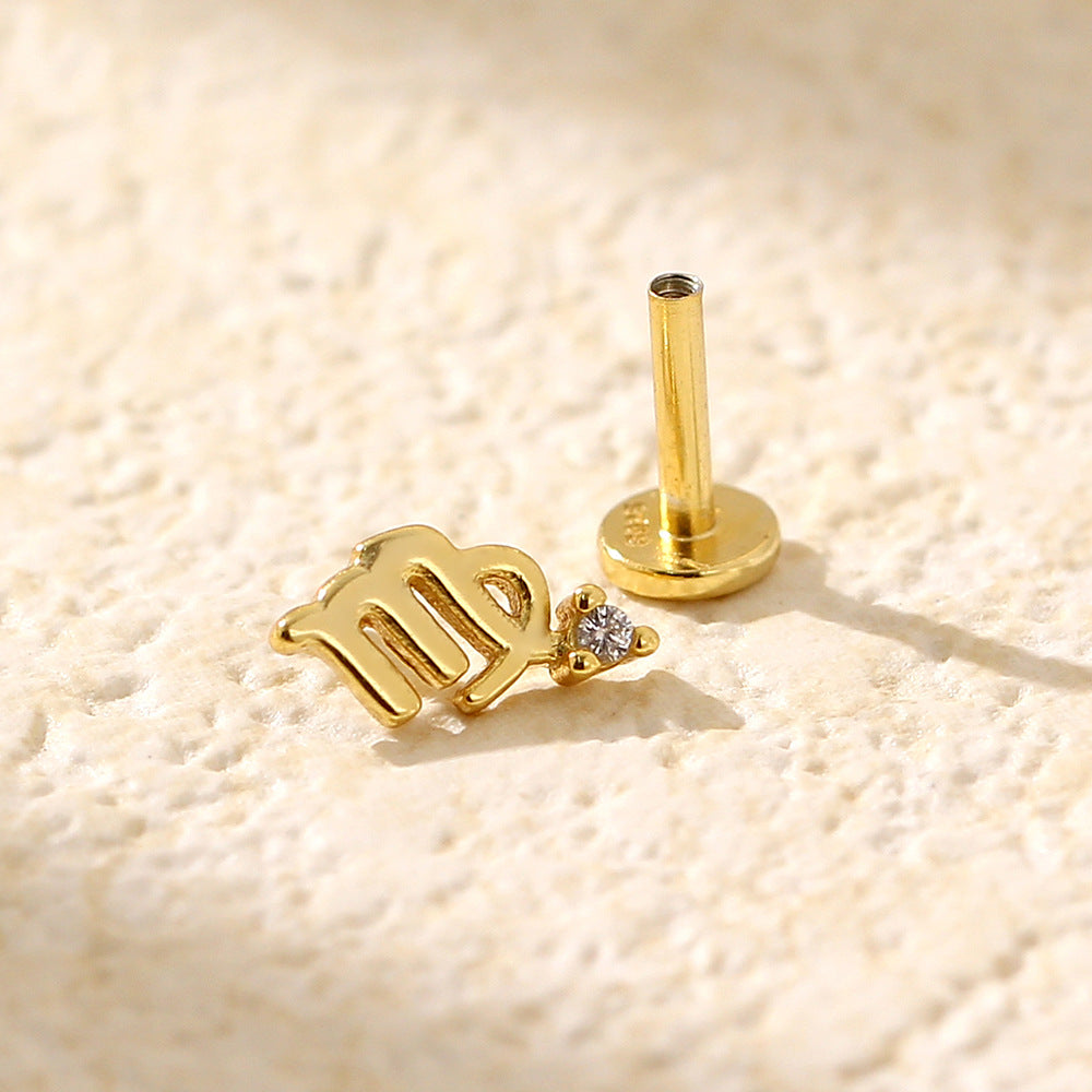 Minimalist S925 Sterling Silver Zodiac Flat Back Cartilage Earrings for Unisex