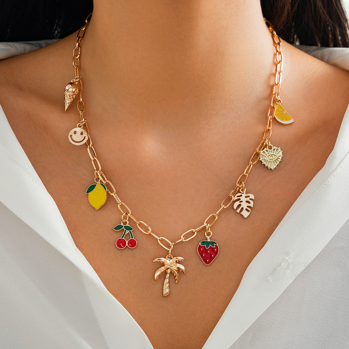 Bohemian Sweet Cherry Pendant Plated Zinc Alloy Necklace for Women