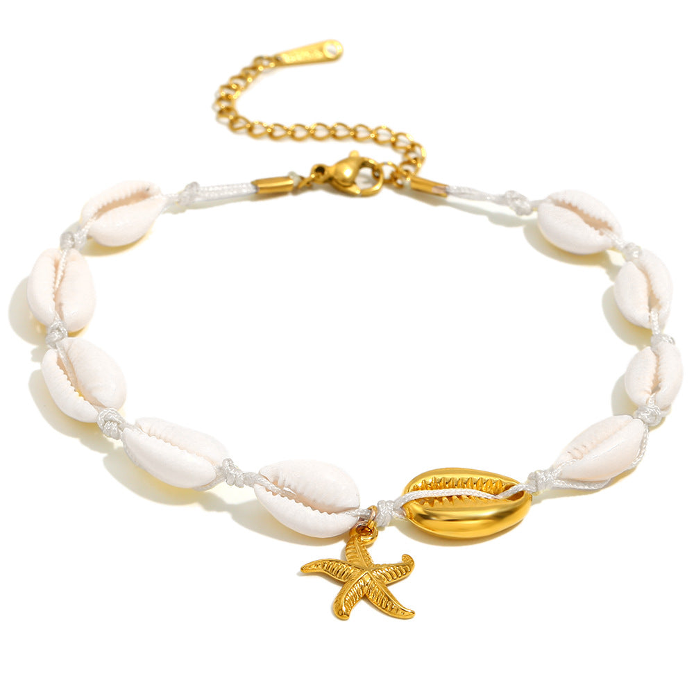 Minimalist Star-Shaped Stainless Steel Plated 18K Gold Beach-Themed Anklet for Women