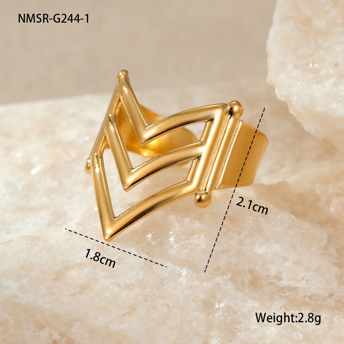 Anello da donna minimalista geometrico in acciaio inossidabile con placcatura in oro 18 carati, fascia di lusso elegante di ispirazione francese
