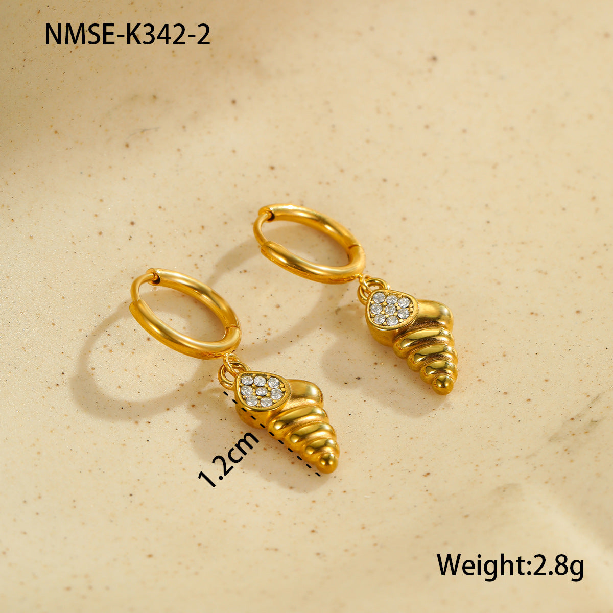Pendientes de Acero Inoxidable con Forma de Estrella de Mar y Concha con Incrustaciones de Diamantes de Imitación para Mujer