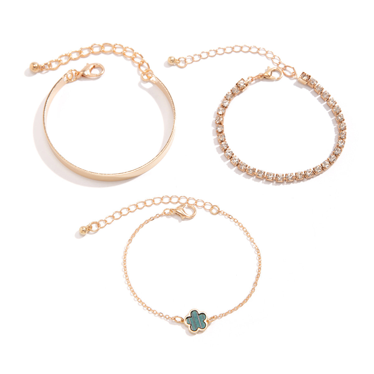 Bracciale vintage a trifoglio con strass da donna con catena in lega dal design geometrico e finitura galvanizzata