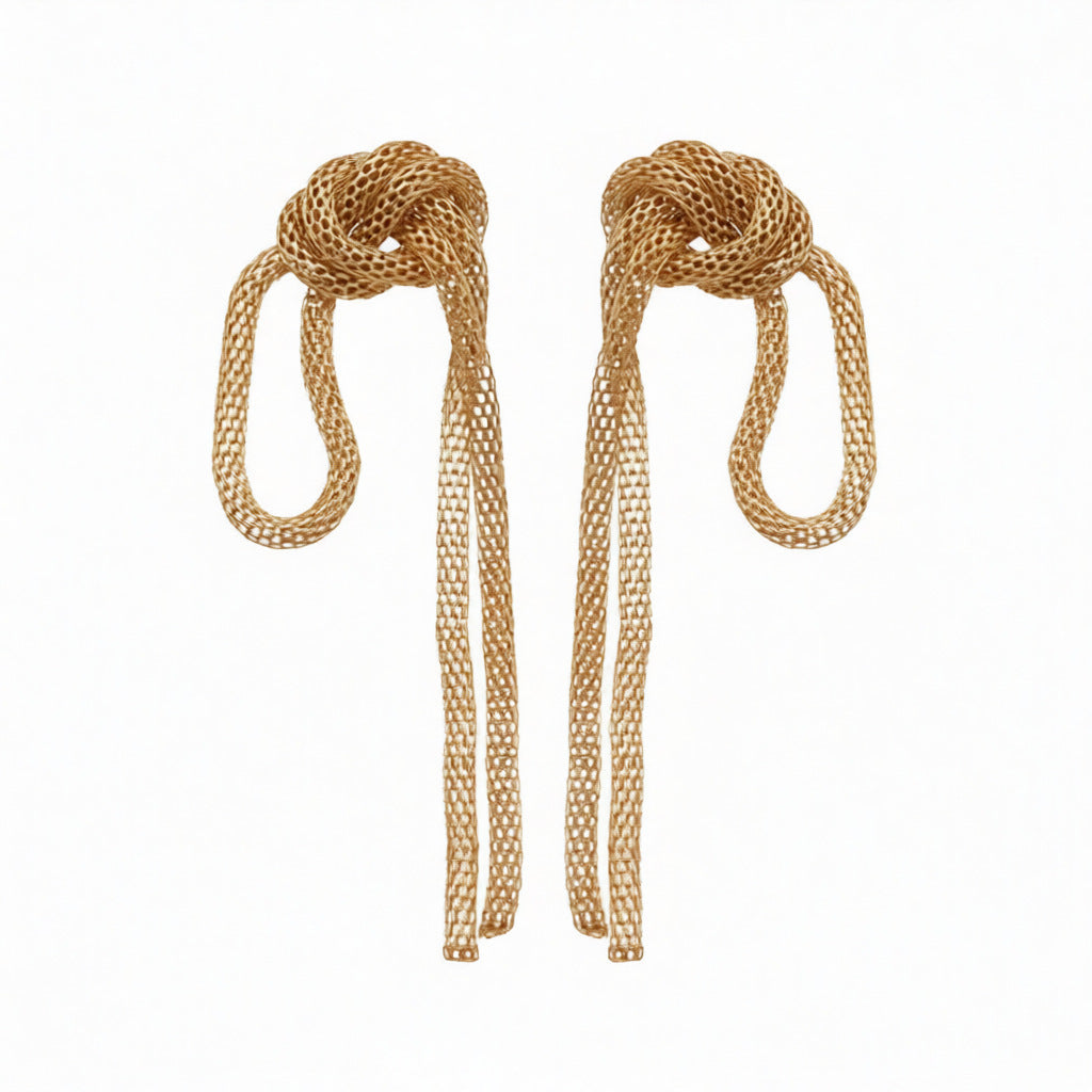 Pendientes colgantes geométricos de estilo vintage con cadena anudada y borla para mujer, hierro galvanizado con postes de acero