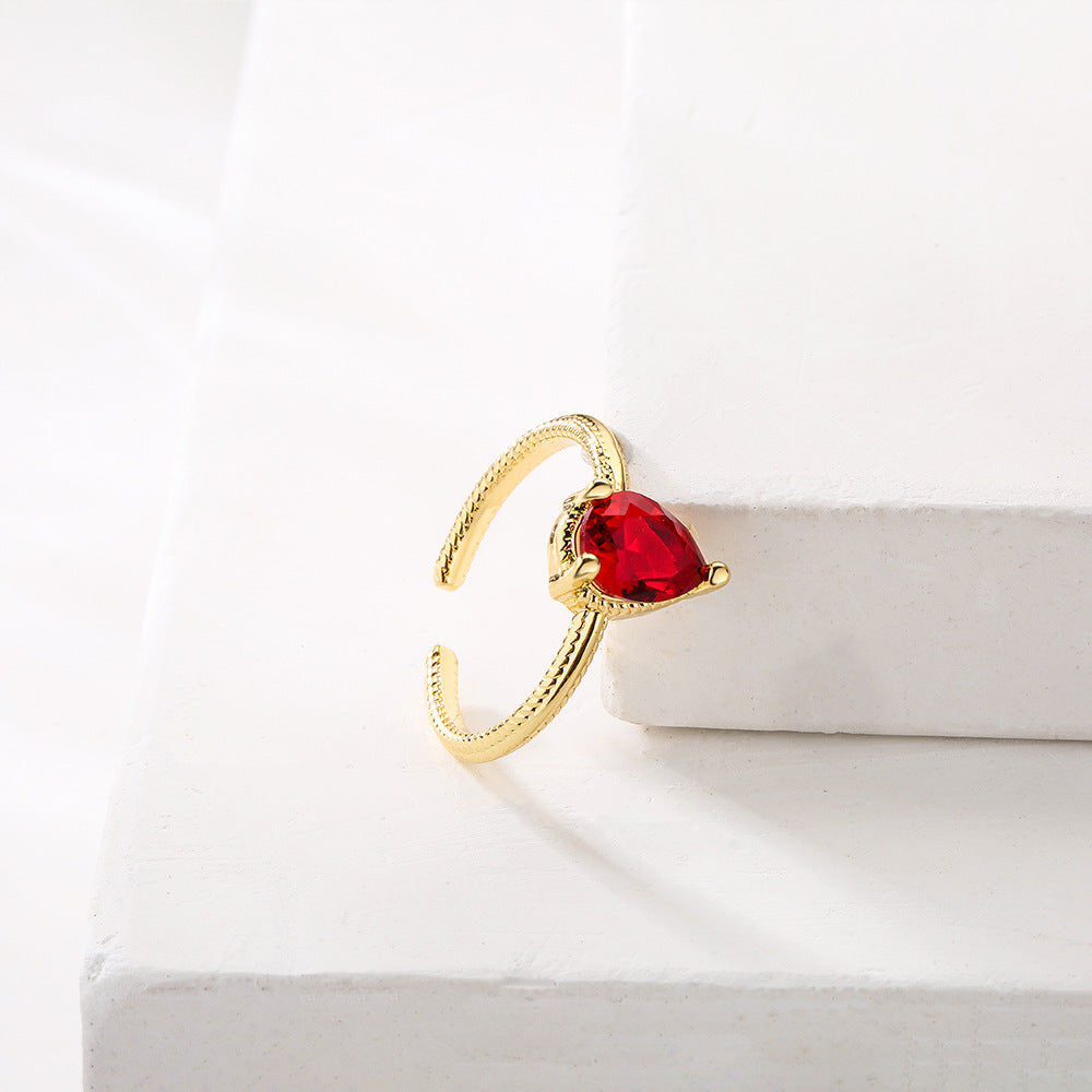 Anello Minimalista a Cuore con Zirconi per Donna in Rame con Placcatura in Oro Vero e Micro-Pavé