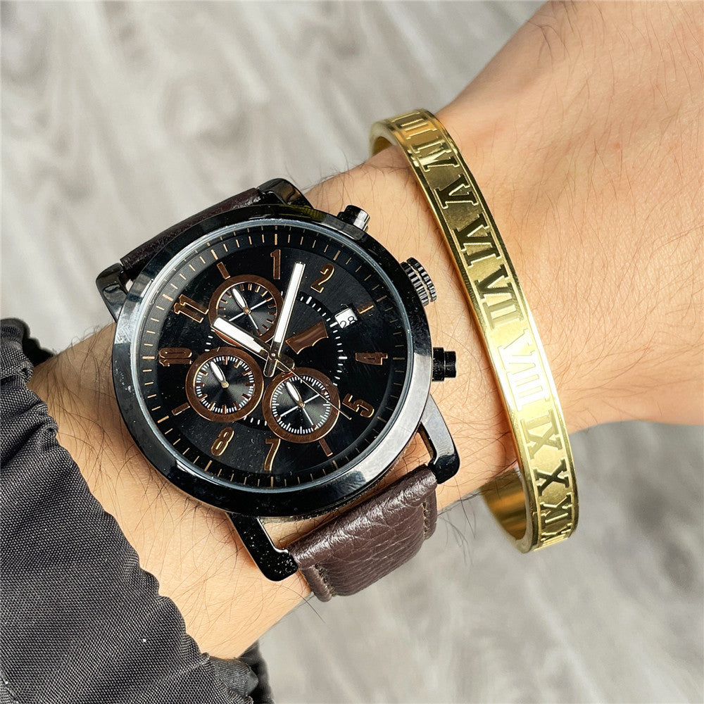 Punk Hip-hop Large Roman Letter Geometric Round Titanium Steel Stainless Steel Plated Open Cuff Bracelet for Unisex