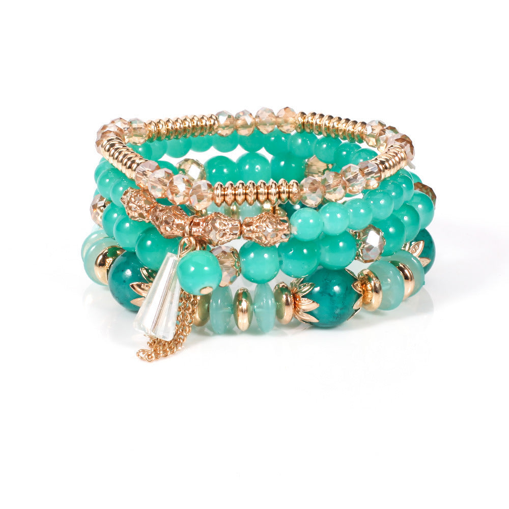 Bohemian Plated Agate Crystal Floral Bracelet Set Unisex