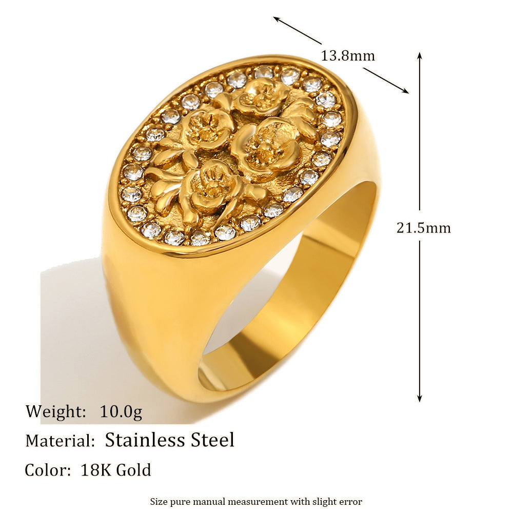 Vintage Fashion 18K Gold Plated Stainless Steel Geometric Flower Ring for Women