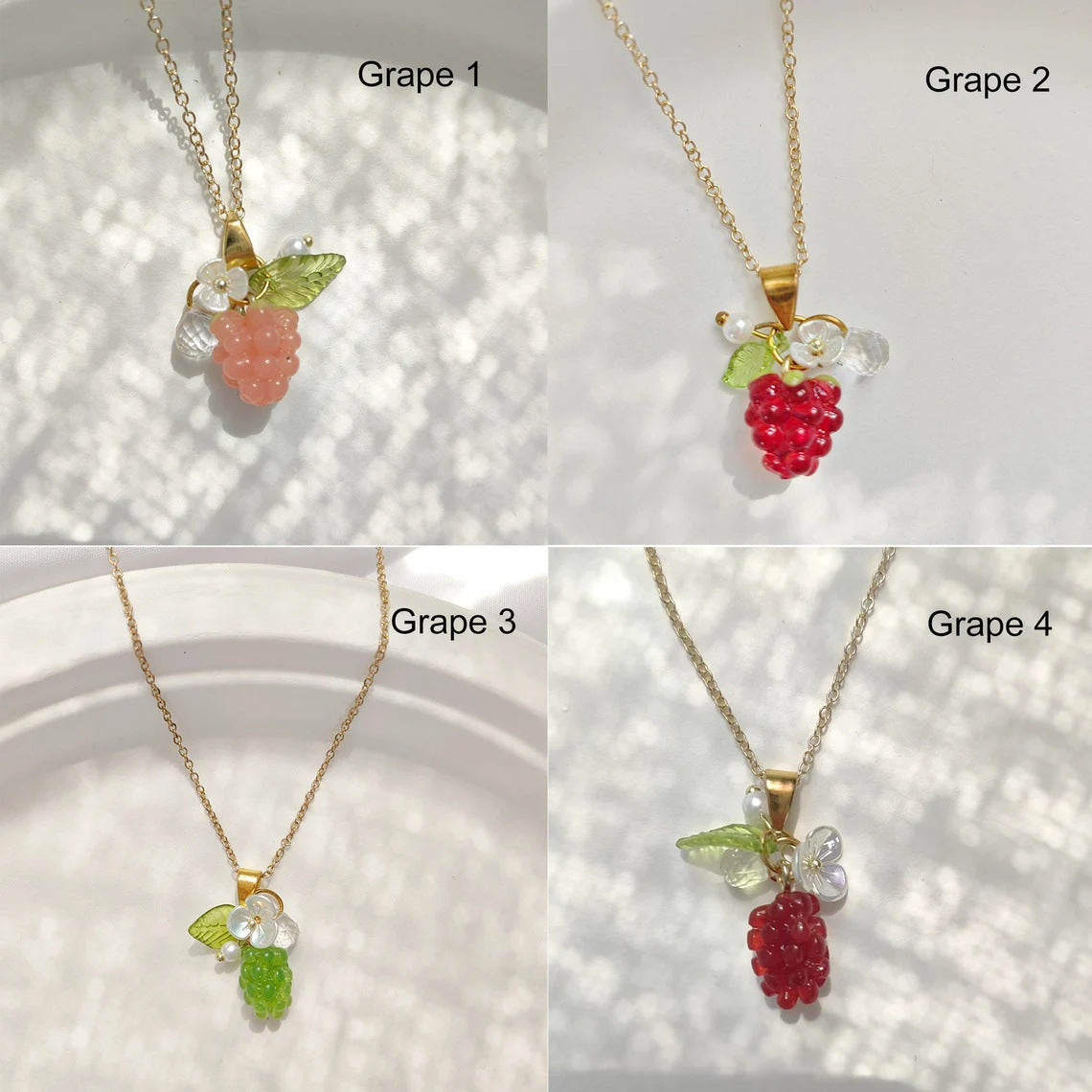Colorful Fruit Grape Blueberry Lemon Lychee Peach Pendant Stainless Steel Necklace for Women