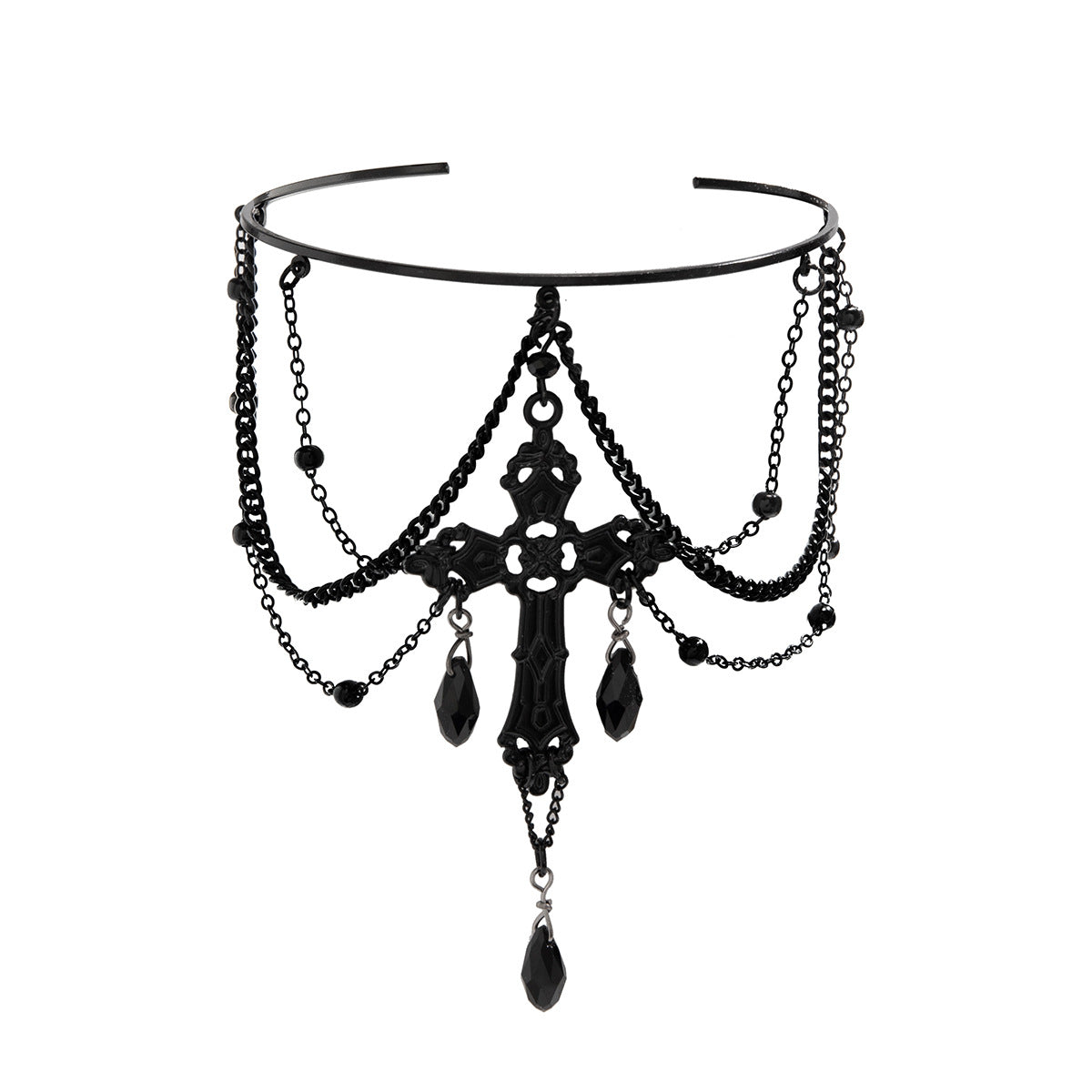Sweet and Edgy Gothic Cross Pendant Butterfly Chain Multi-Layer Open Cuff Bracelet Leg Chain