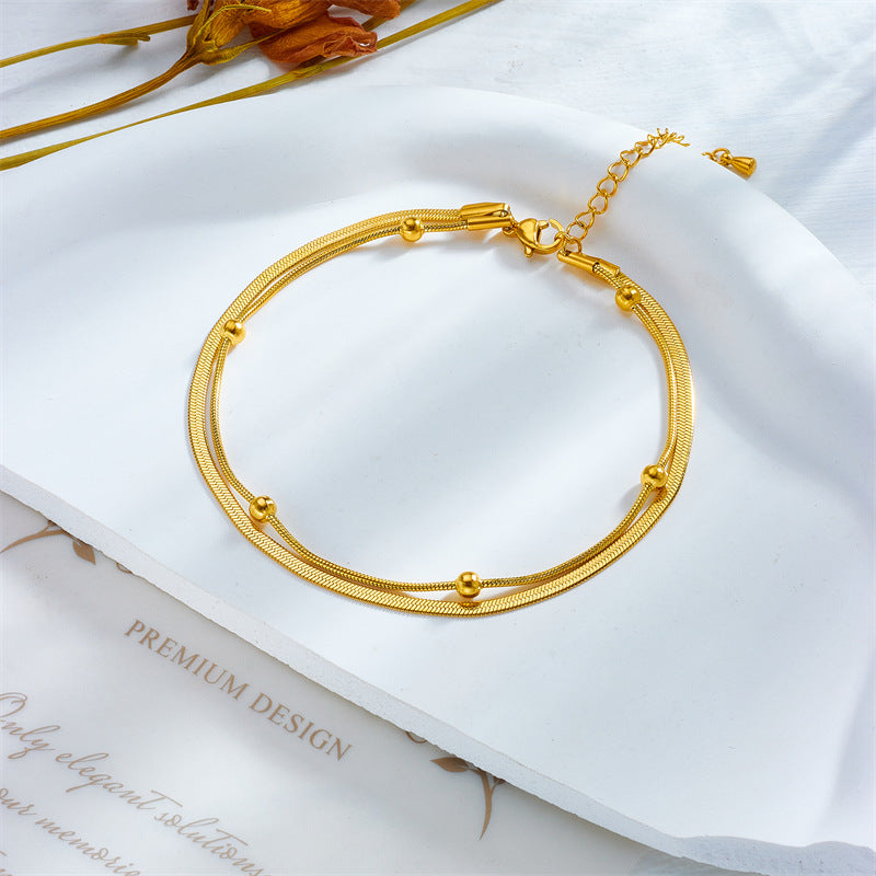 Minimalist Vintage-Inspired Geometric Stainless Steel Anklet with Double Layer Blade Chain Design