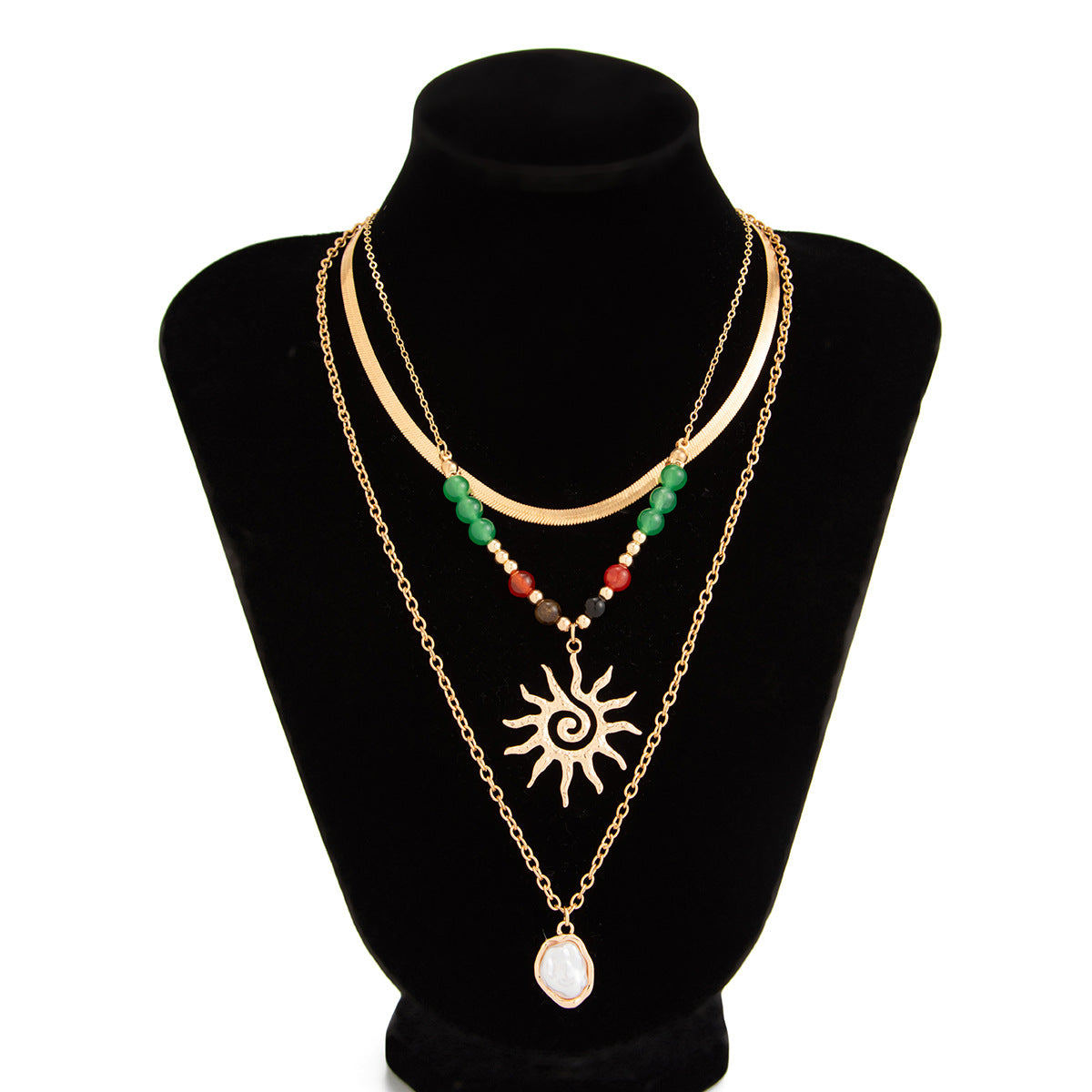 Fashionable Geometric Sun Pendant Plated Alloy Snake Chain Necklace for Women