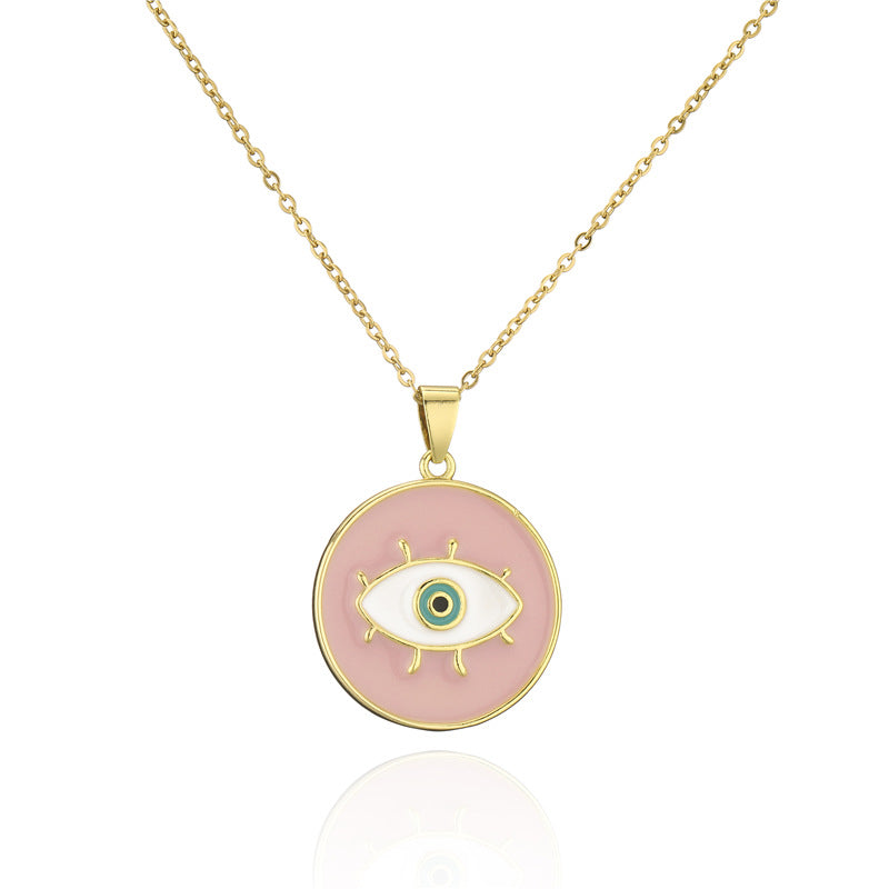 Collana Girocollo con Ciondolo Occhio di Allah Geometrico Minimalista da Donna in Rame con Incassatura Micro-Pavé su Catena a O