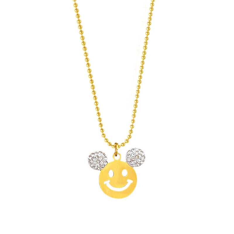 Collana con ciondolo a orsetto minimalista in acciaio al titanio con placcatura in oro per donne e uomini, gioielli con catena e ciondolo a forma di sorriso