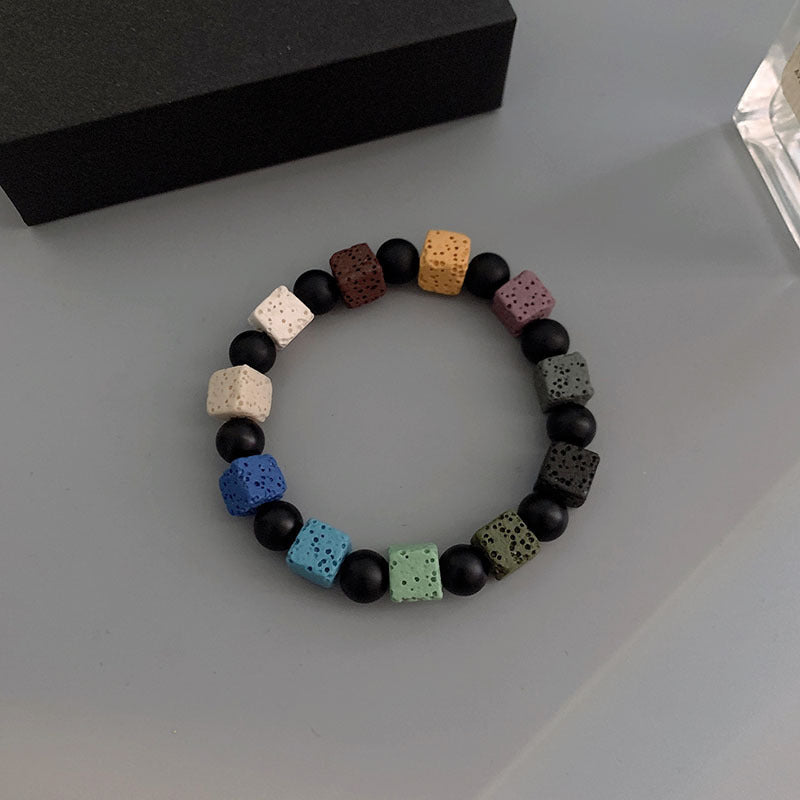 Geometric Dice Black 8 Acrylic Faux Pearl Stretch Bracelet for Women Fashion Casual Jewelry