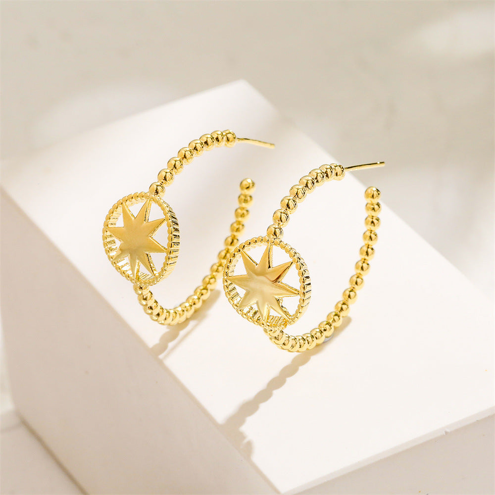 Orecchini in rame a forma geometrica con placcatura in oro 14K e perni in argento sterling 925 da donna