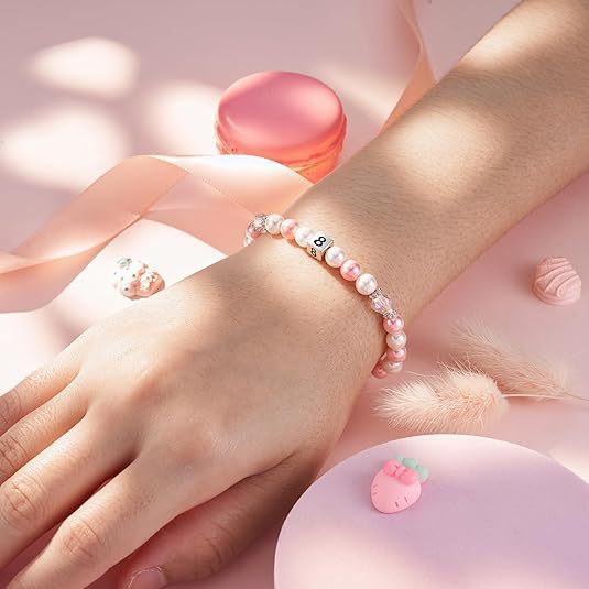 Sweet Stainless Steel Number Letter Handmade Woven Pearl Bracelet for Women