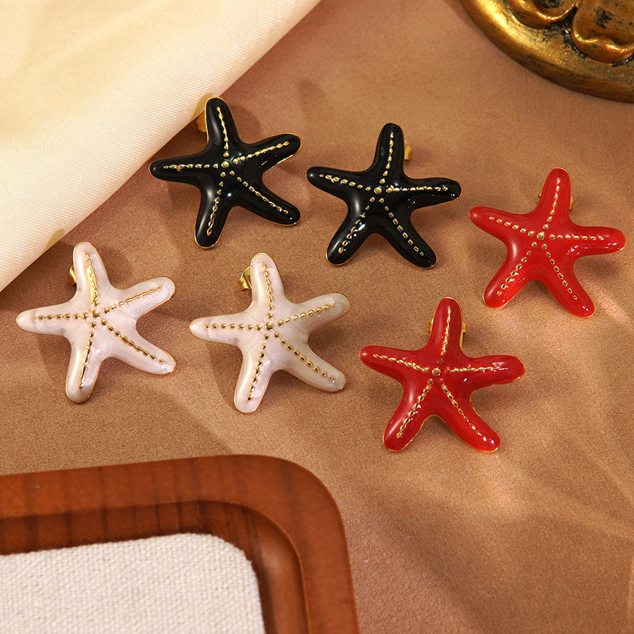 Luxury Colorful Drip Oil Starfish Stainless Steel Earrings for Women