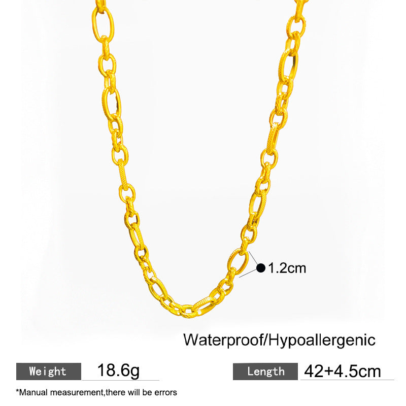 Hip-hop Sweet Gold Plated Round Cuban Link Chain Titanium Steel Jewelry Set with Heart Stainless Steel Bracelet