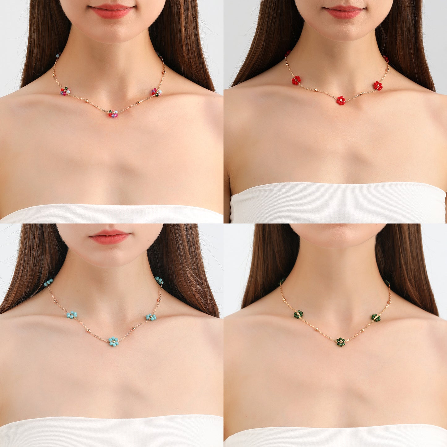 Bohemian Floral Crystal Beaded Necklace for Women with Daisy Design Alloy Pendant and Plated Finish