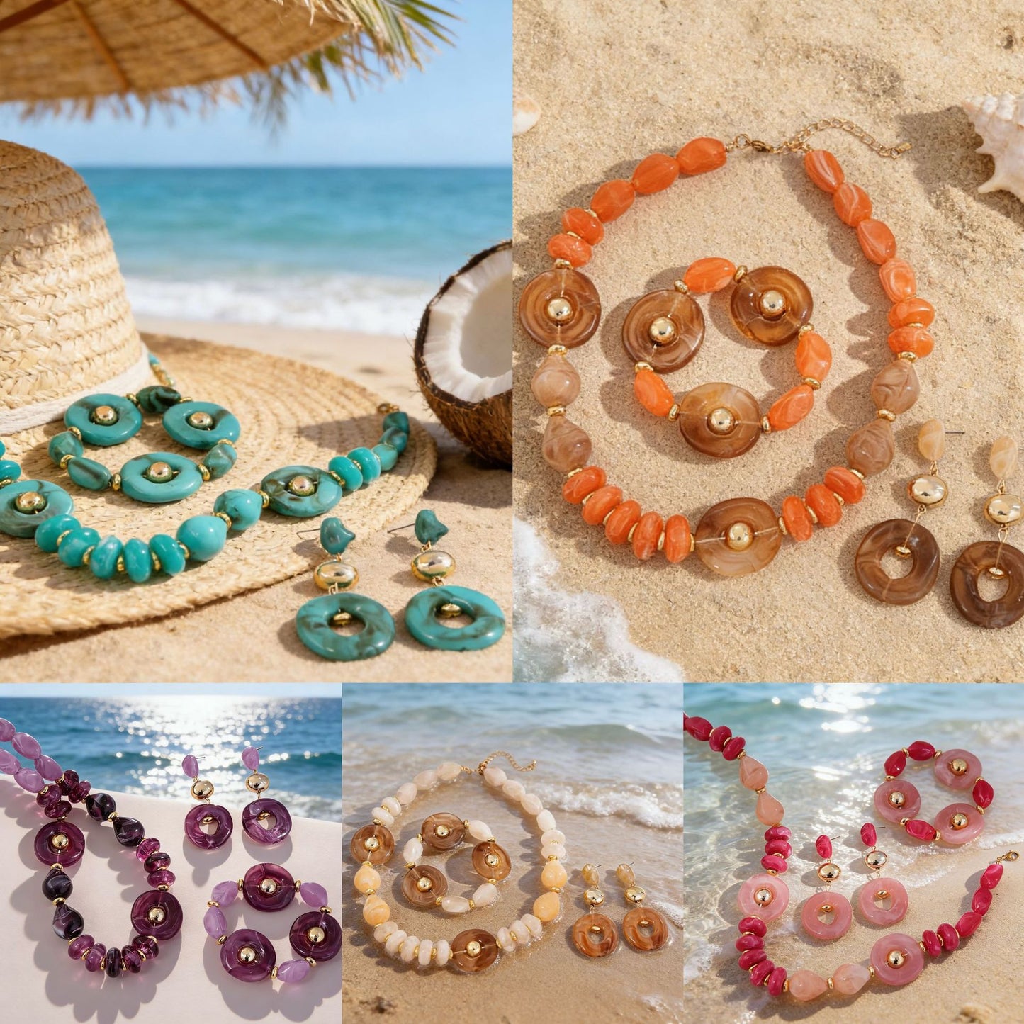 Vintage Bohemian Round Geometric Acrylic Beaded Necklace for Women