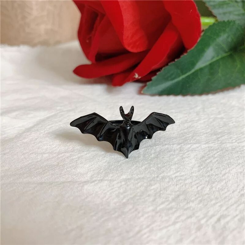 Anillo de murciélago abierto estilo gótico de aleación con acabado galvanizado para hombres y mujeres, joyería de Halloween
