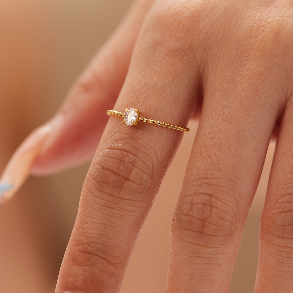 Anello Elegante Minimalista Quadrato in Acciaio Inossidabile con Intarsio in Zirconia per Donna Gioielli Geometrici