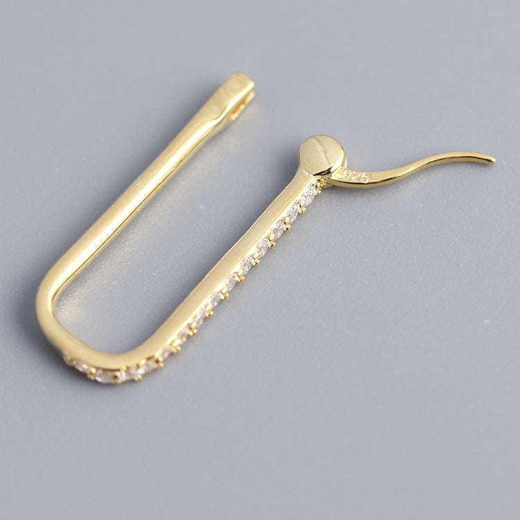 Minimalist 925 Sterling Silver Geometric Rectangle Inlaid Diamond Hoop Earrings for Women