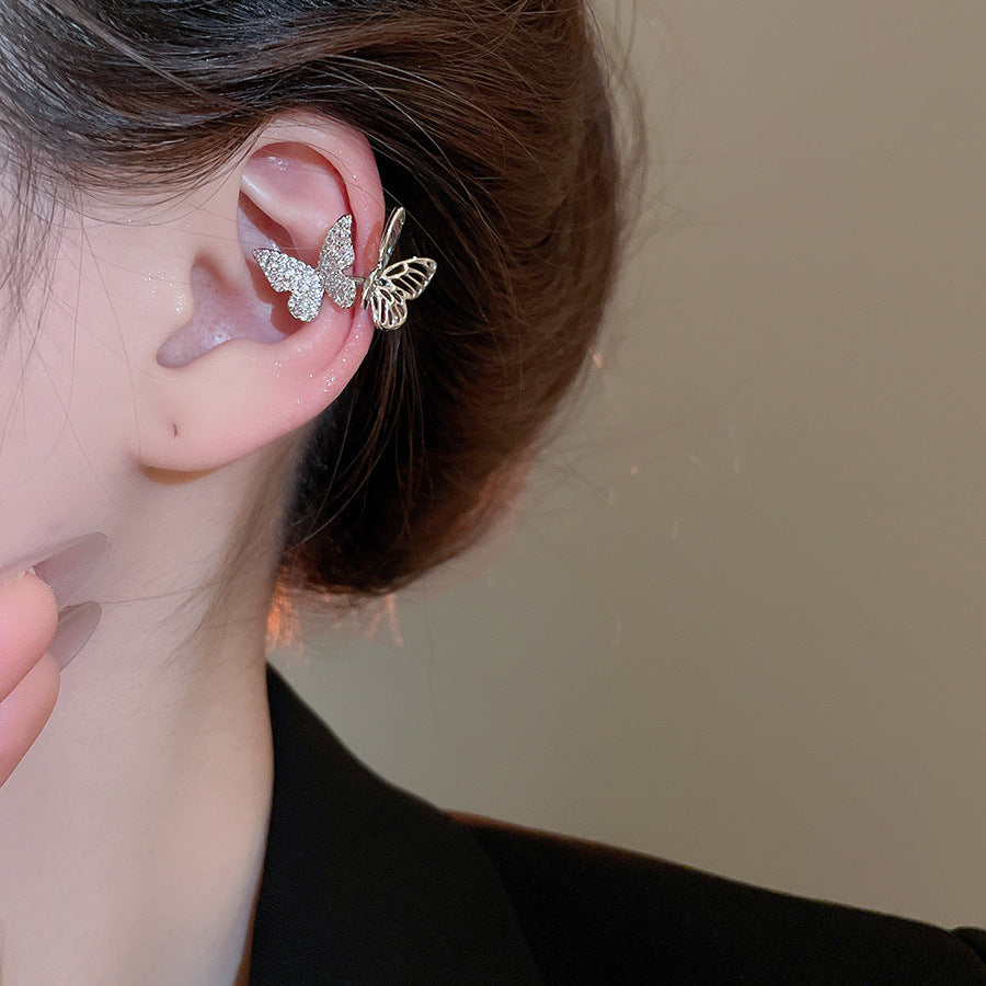 Sparkling Zircon Butterfly Ear Cuffs for Women Minimalist Elegant Ear Bone Clips with Simulated Pearl Accents