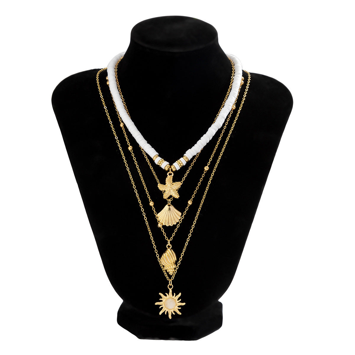 Collana Bohemien Floreale Placcata in Lega con Perle Imitazione e Intarsi in Conchiglia da Donna