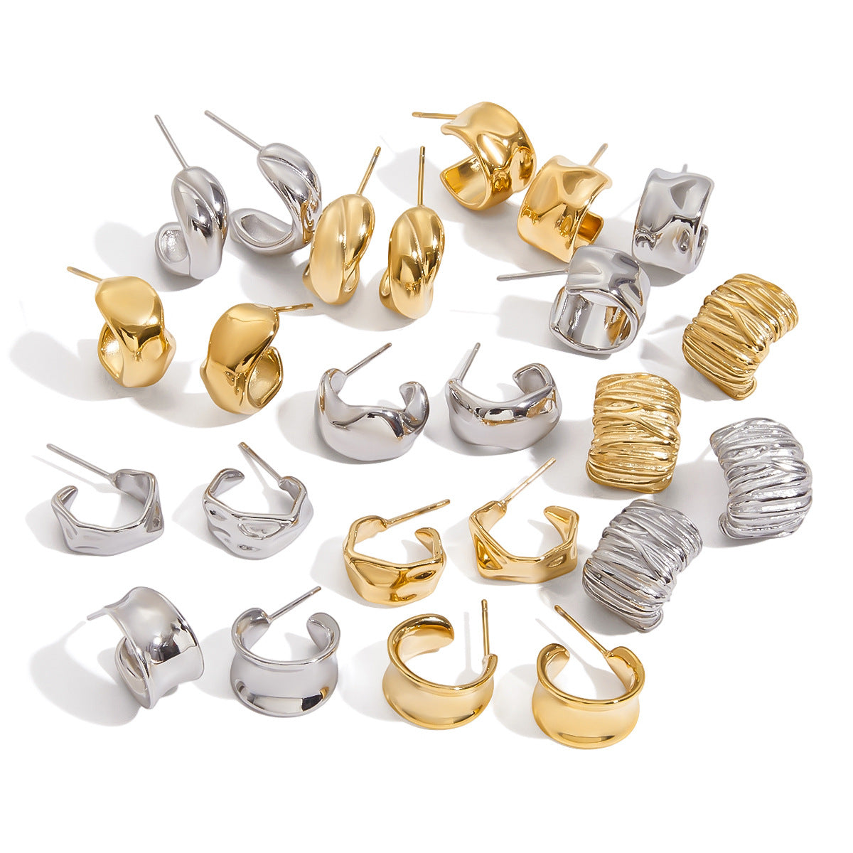 Pendientes de Acero de Titanio Geométricos para Mujer con Acabado Galvanizado, Joyería de Acero Inoxidable Hipoalergénica y a la Moda