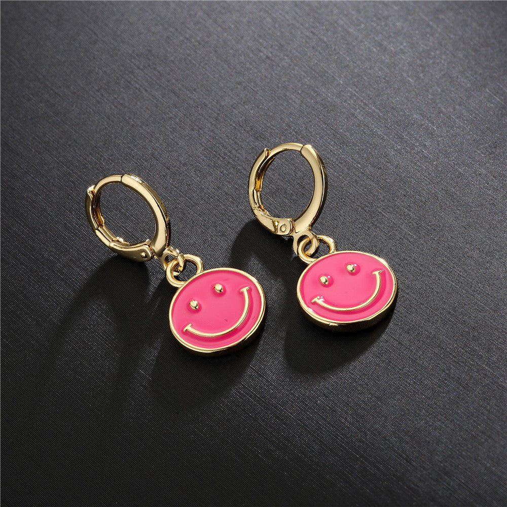 Sweet Cartoon Geometric Drip Oil Micro-set Cubic Zirconia Gold Plated Brass Earrings
