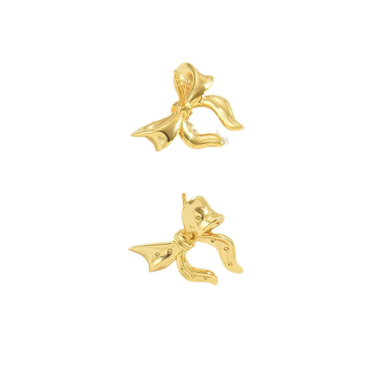 Orecchini a perno in lega a forma di fiocco dolci e audaci con placcatura in oro 18K, perni in acciaio inossidabile, estetica minimalista e fresca