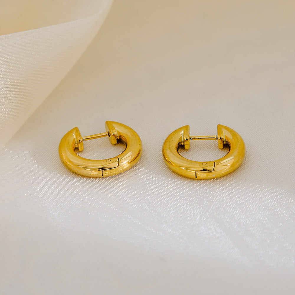 Pendientes de aro minimalistas geométricos de acero inoxidable con chapado de oro de 18 quilates para mujer