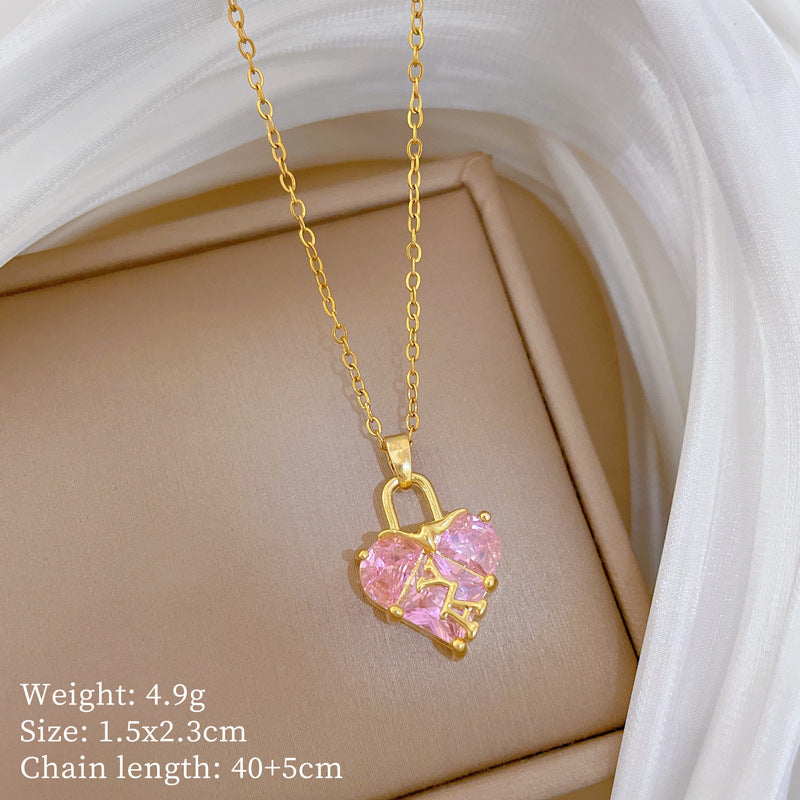 Sweet Minimalist Animal Shape Brass Pendant with Cubic Zirconia Inlay Titanium Steel Necklace for Unisex