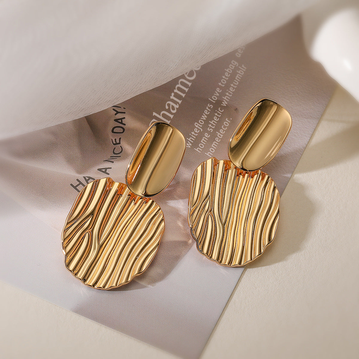 Minimalist Geometric Copper Earrings with Real Gold Plating for Women, Irregular Fashion Statement Earrings