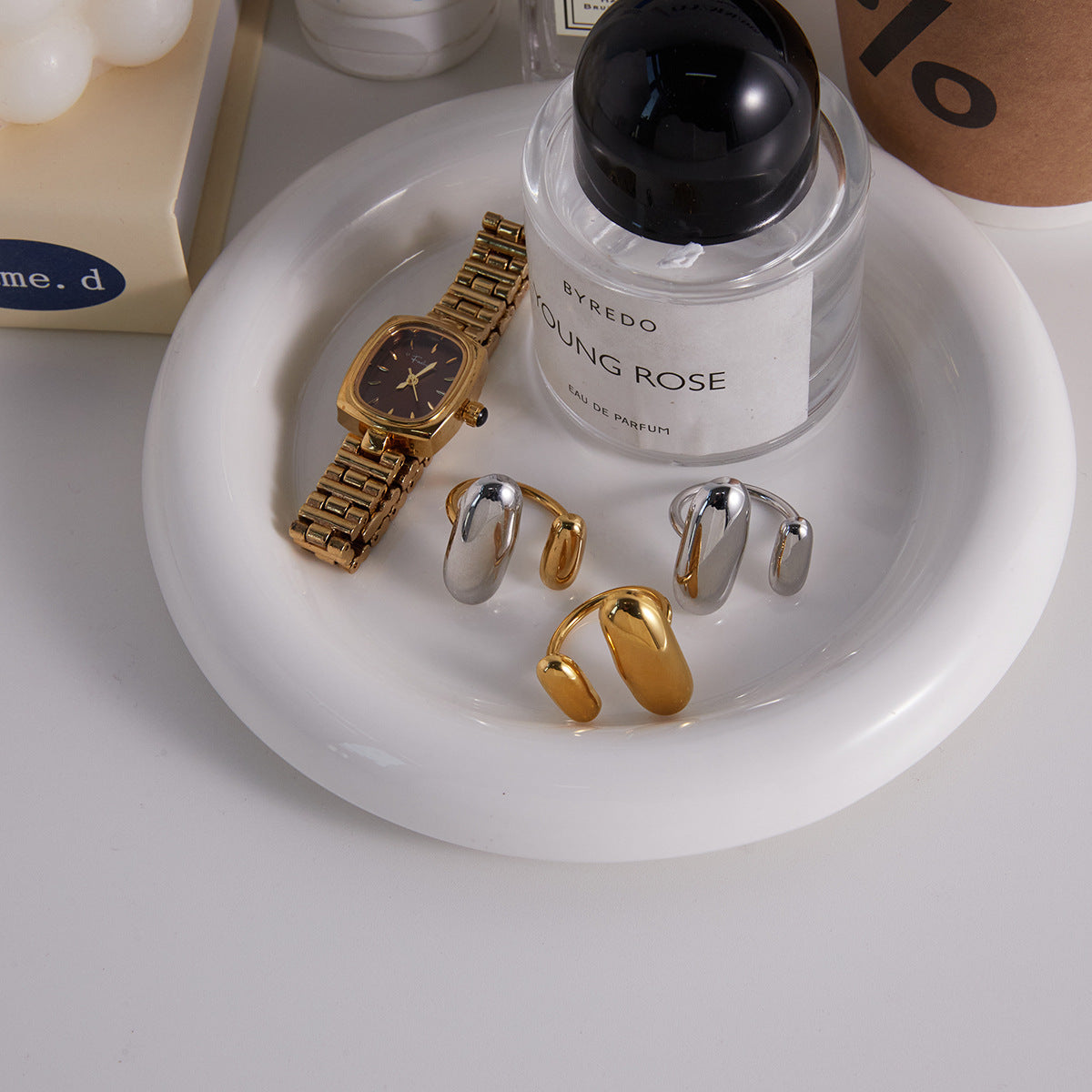 Minimalist Elegant Geometric Oval Stainless Steel PVD Ring for Women