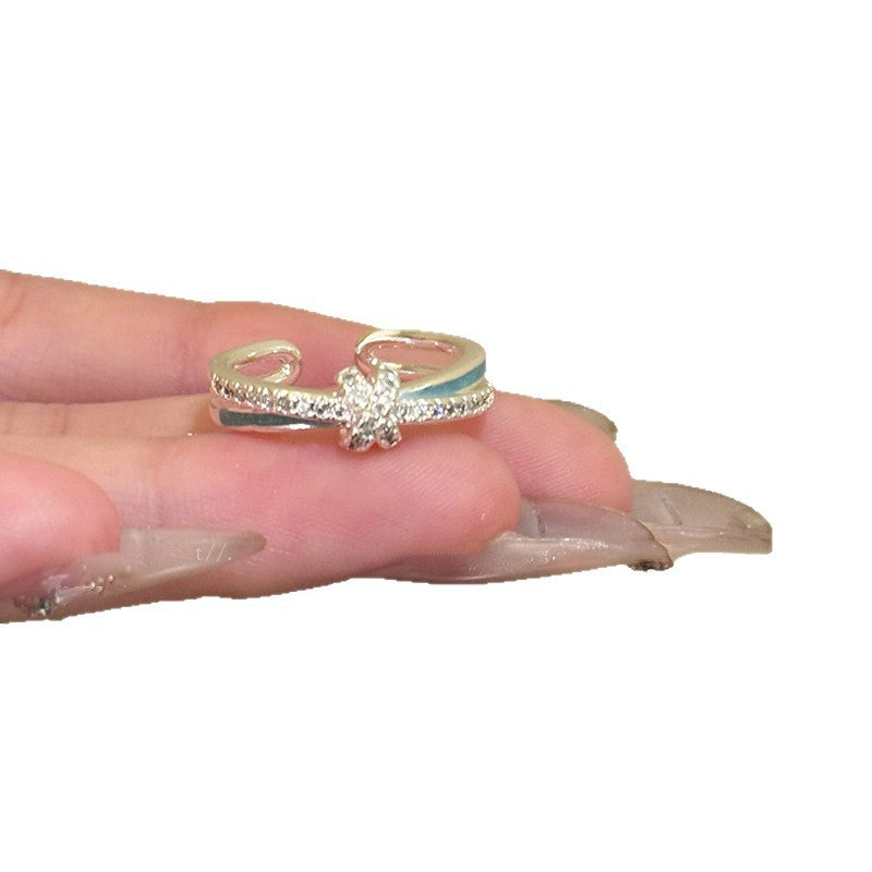 Anello in Rame Incastonato con Smalto Floreale alla Moda per Donna con Fascia Aperta Design Minimalista per l'Uso Quotidiano