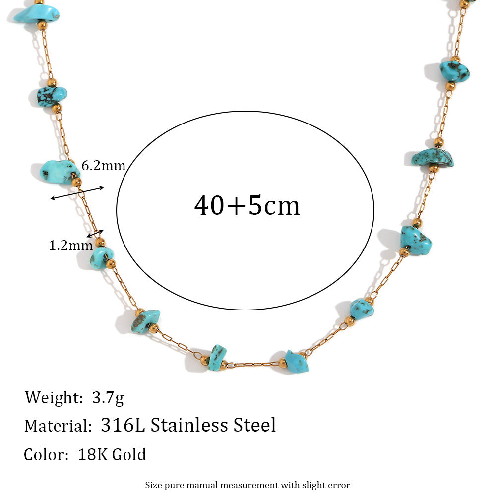 Collana da donna alla moda in acciaio inossidabile con forma geometrica, placcatura in oro 18 carati e intarsio in turchese