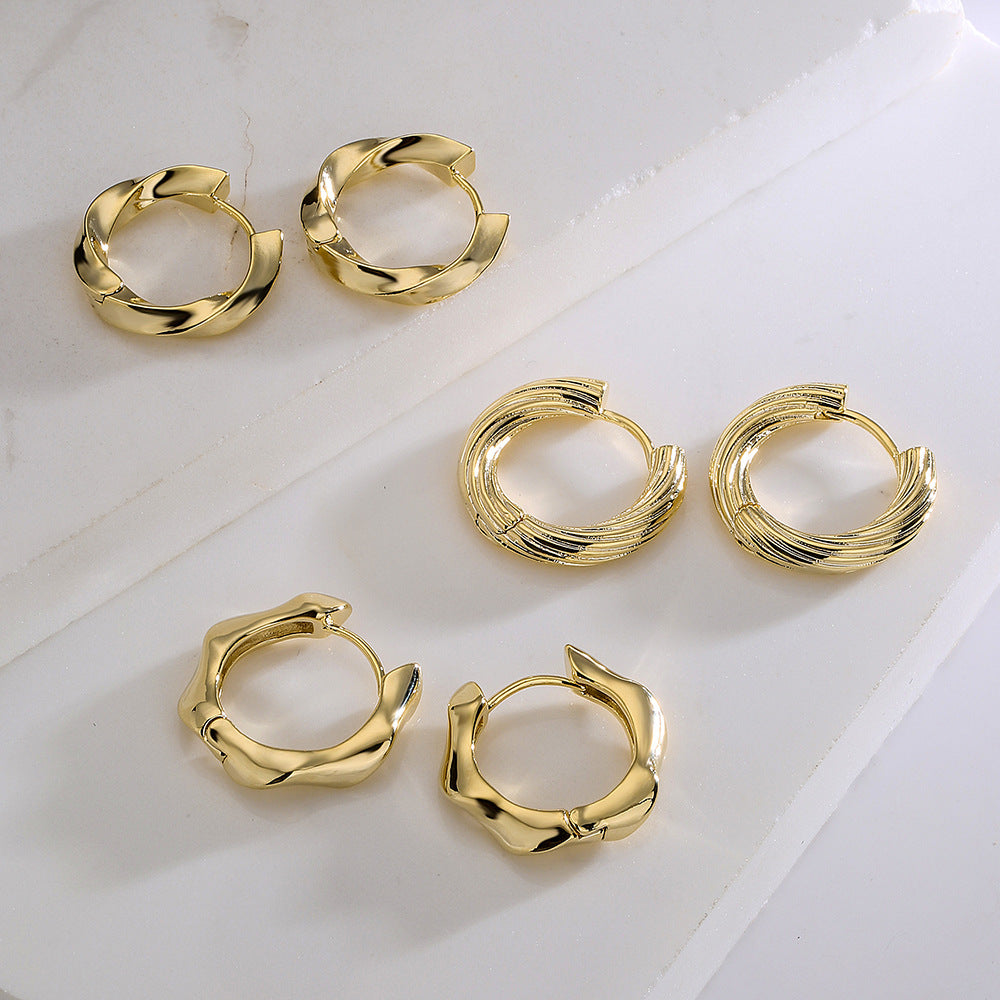 Minimalist Geometric Copper Hoop Earrings with Gold Plating for Women