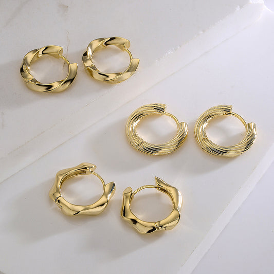 Pendientes de aro geométricos minimalistas de cobre con baño de oro para mujer