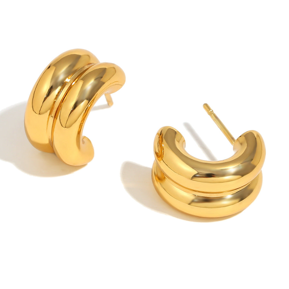 Minimalist Geometric Stainless Steel Ear Cuffs for Women with 18K Gold Plating Double-Layer Small Hoop Design