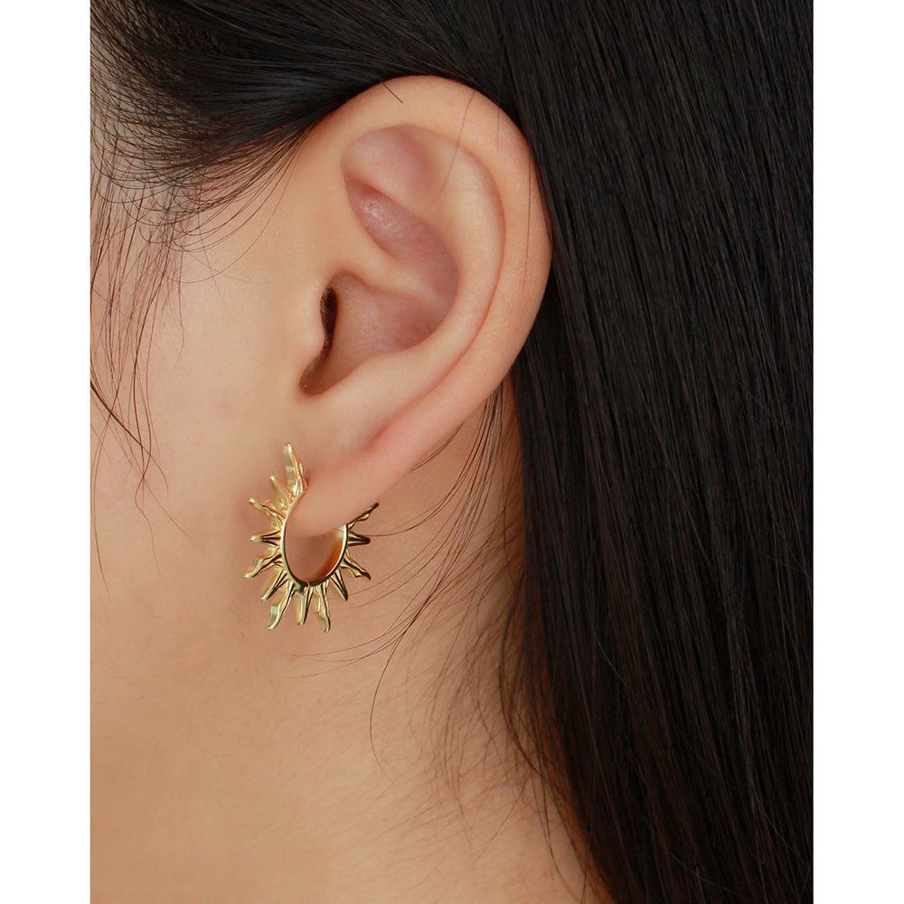 Exaggerated Geometric Sunflower Earrings in 925 Sterling Silver with Plated Finish for Women