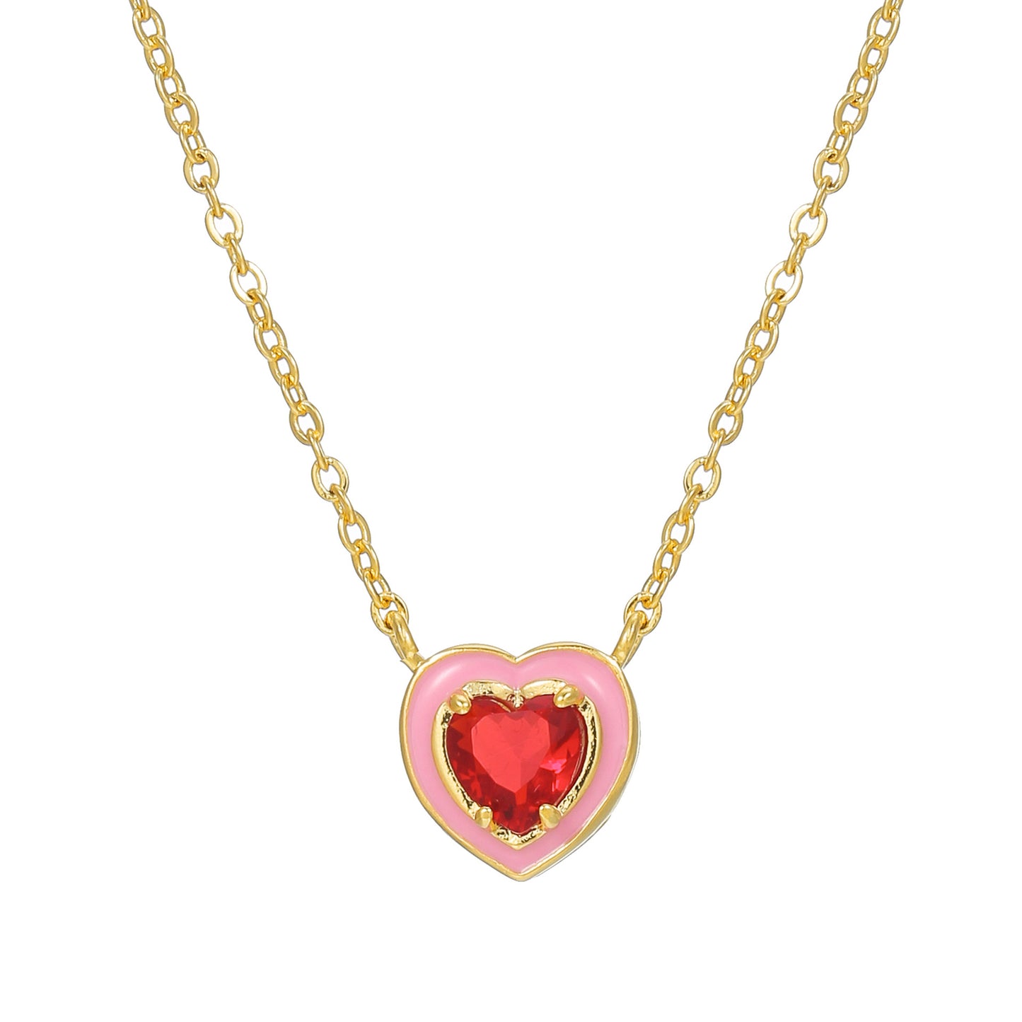 Elegante collana a cuore minimalista in rame con placcatura in oro vero e ciondolo in zirconia cubica su catena a maglie per donna