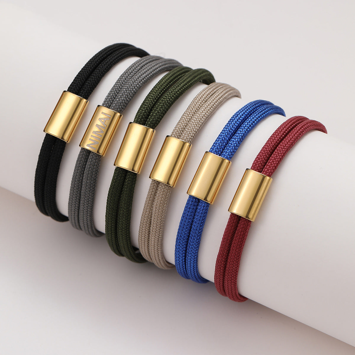 Minimalist Elegant 18K Gold Plated Stainless Steel Handmade Woven DIY Charm Bar Bracelet