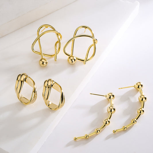 Geometric Design Earrings for Women Made of Brass with 18K Gold Plating Featuring Irregular Contemporary Shape